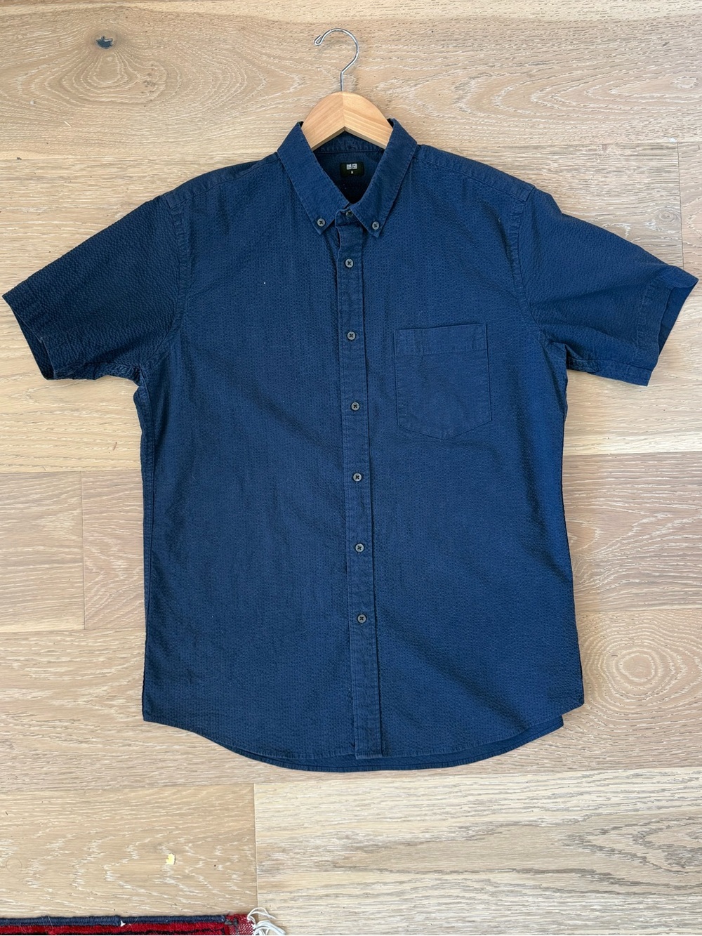 Uniqlo Navy Short-Sleeve Slim-Fit Button-Down Shirt